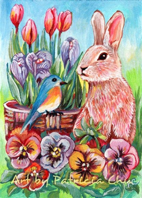 Aceo Limited Edition Art Print 25 X 35 Inches Spring Bunny Animal