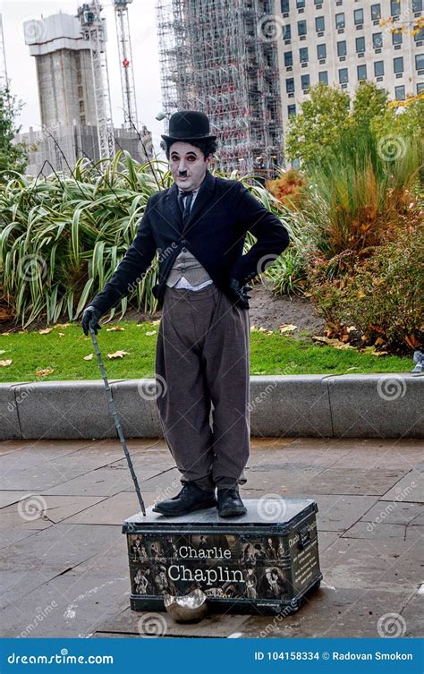 Living Statue Charlie Chaplin on London`s Waterfront Editorial Stock ...