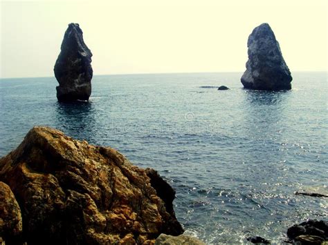 Two Rocks In The Sea A Boulder On The Coast Stock Photo Image Of