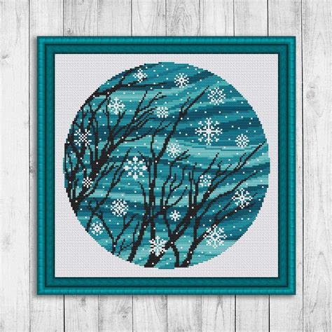 Winter Landscape Cross Stitch Pattern Nature Counted Cross Etsy