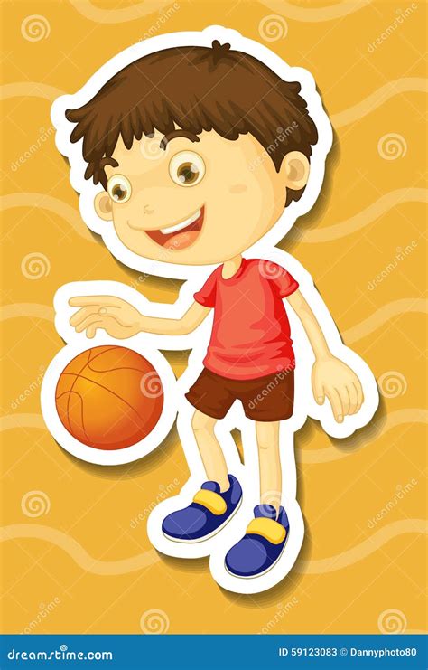 Kleiner Junge Der Basketball Spielt Vektor Abbildung Illustration