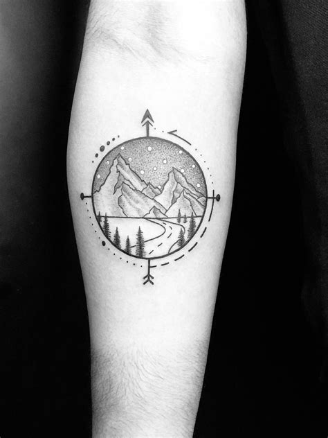 Compass Mountain Tattoo Design Photos