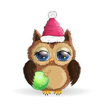 Cute Christmas Santa Vector Png Images Cute Cartoon Owl In Santa Hat