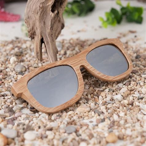 Polarized Square Wood Frame Sunglasses In Wooden T Box Green Blue