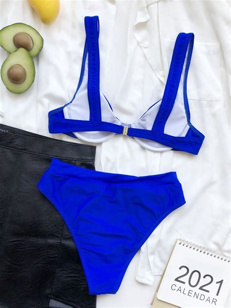 V Neck Bra Buckle Backless Two Piece Bikini Sets Power Day Sale