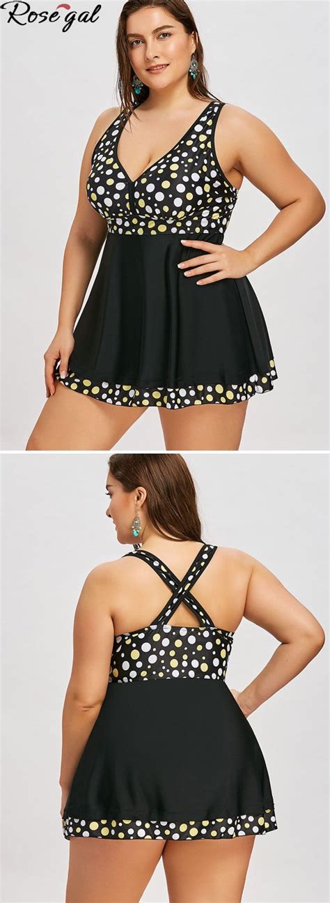 Plunge Plus Size Polka Dot Skirted Tankini In 2022 Plus Size Fashion