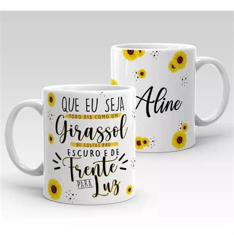 Caneca Girassol Personalizada Nome Porcelana Parcelamento Sem Juros