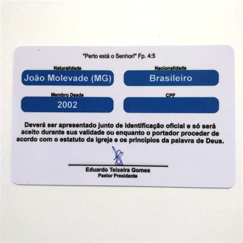 Cartão Membro Igreja PVC 0 76mm 4x4 Cores Frente Colorido Verso