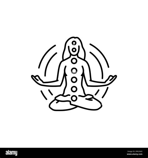 Spiritual Meditation Black Line Icon Chakras And Aura Pictogram For