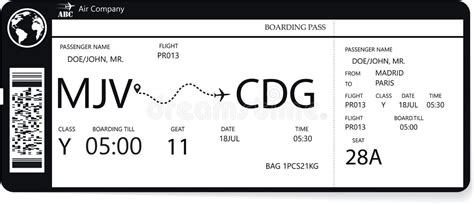 Realistic Airline Ticket Boarding Pass Design Stock Illustrations 211 Realistic Airline Ticket