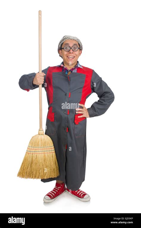 Funny janitor isolated on white Stock Photo - Alamy