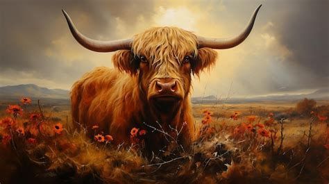 Premium Photo Scottish Highland Cow Oil Painting