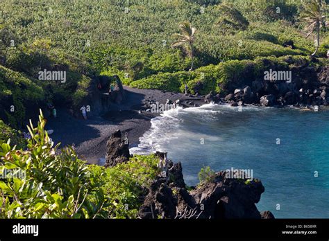 Black Sand Beach at Waianapanapa State Park on Road to Hana Maui Hawaii ...