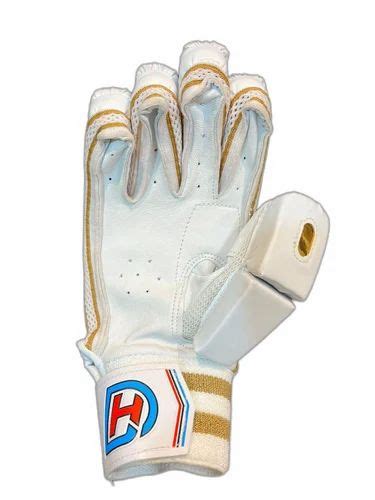 Strap Polyurethane White Gold Cricket Batting Gloves For Used In