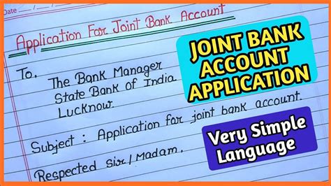 How To Write Application For Joint Account Joint Bank Account