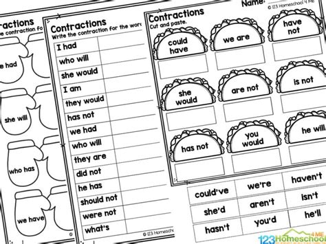 Free Printable Contraction Practice Worksheets