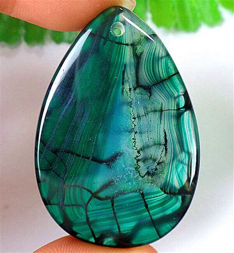 X X Mm Green Black Dragon Veins Agate Teardrop Pendant Bead By