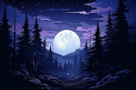 Premium Photo | A forest at the full moon night