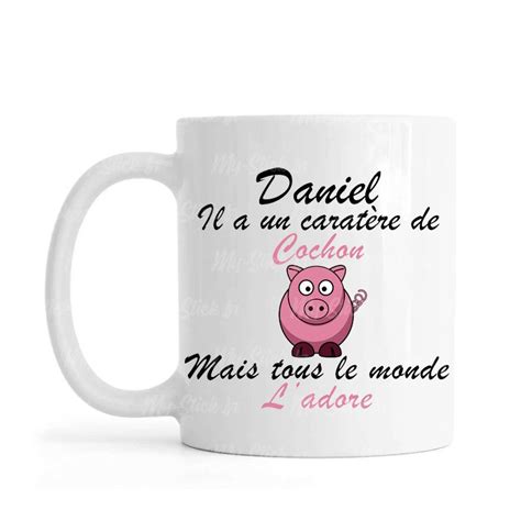 Mug personnalisé avec prénom recto verso il a un caractère de cochon