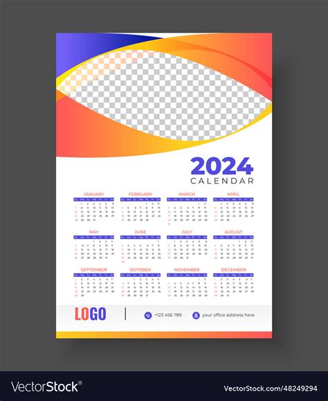 Print Ready One Page Wall Calendar Template Vector Image