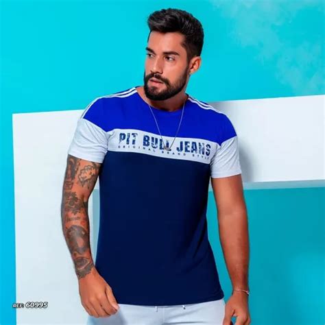 Camiseta Masculina Gola O Pit Bull Jeans Frete Gr Tis