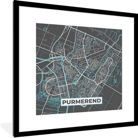 Fotolijst Incl Poster Plattegrond Purmerend Grijs Blauw