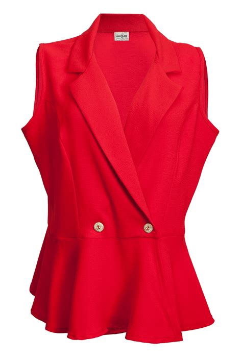 Plus Size Spread Collar Sleeveless Vest Top Red