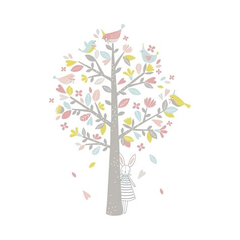 Sticker Chambre D Enfant Arbre Oiseaux Rose Et Vert Lilipinso