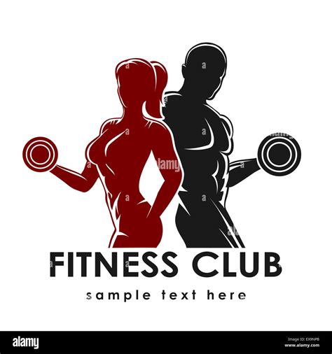 Fitness Club Logo Or Emblem With Woman And Man Silhouettes Woman And