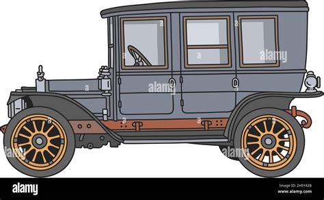 El Dibujo A Mano Vectorizado De Un Coche Azul Vintage Imagen Vector De