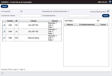 Módulos Estoque EQW0010 Romaneio de Entrega EQW0025