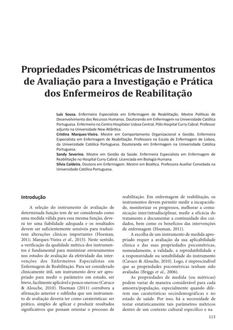 Pdf Propriedades Psicométricas De Instrumentos De Avaliação Para A