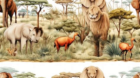 Animais de safári africanos aquarela padrão sem costura ai gerado