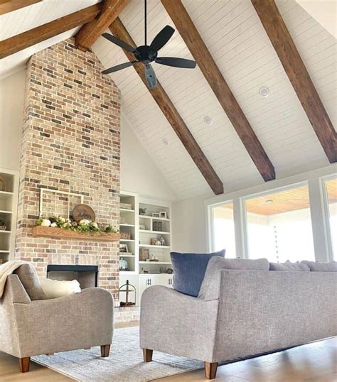 White Vaulted Shiplap Ceiling With Black Fan Soul Lane