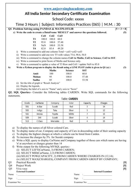 Cbse Class Ip Aissce Practical Examination Question Paper