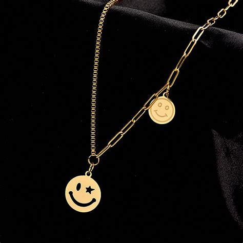 Smiley Face Necklace Smile Face Emoji Necklace 14K Gold Etsy