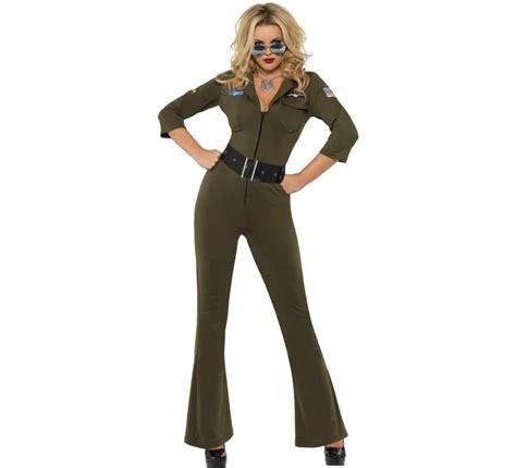 Disfraz De Aviadora Sexy Verde Top Gun Para Mujer