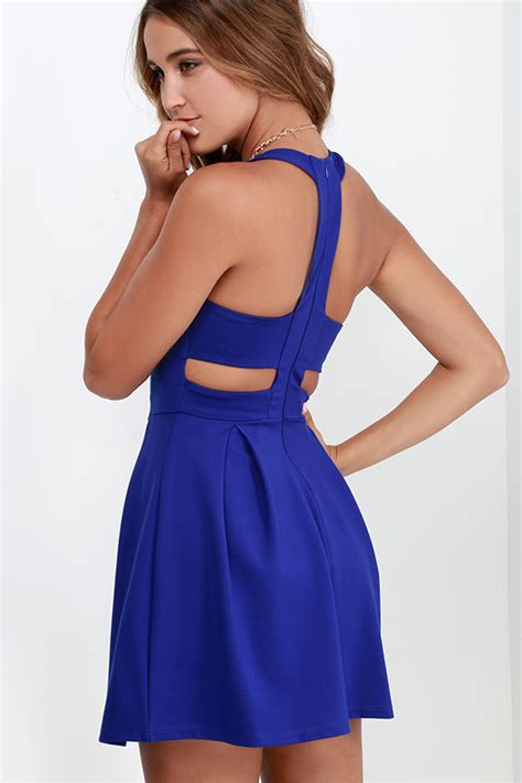 Cute Royal Blue Dress Skater Dress Backless Dress Cutout Dress