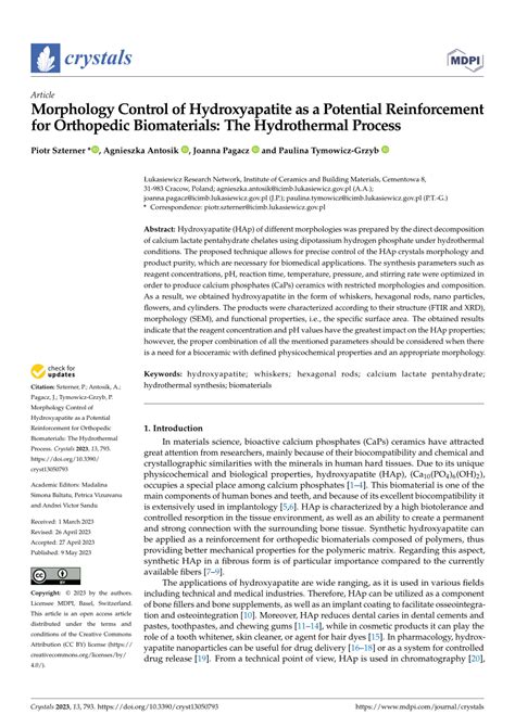 PDF Morphology Control Of Hydroxyapatite As A Potential Reinforcement