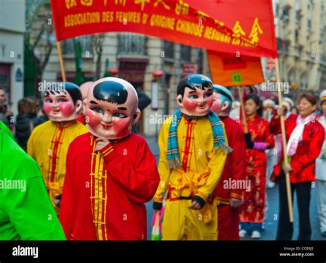 Paris, France, Chinese in Traditional Costumes, Parading in Chinese new ...