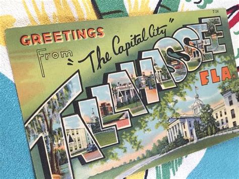 Vintage Tallahassee Florida Postcard Linen Large Letter Etsy Tallahassee Florida Postcard