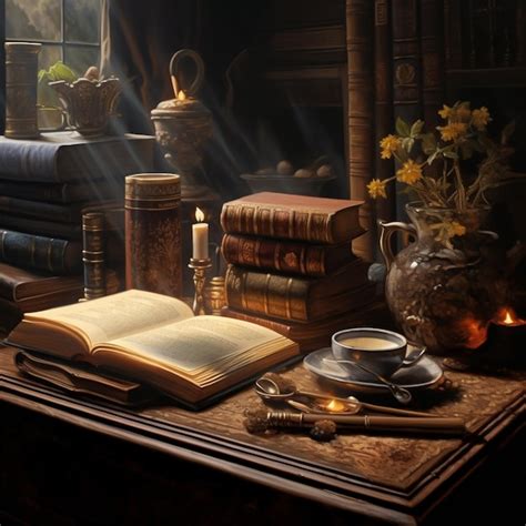 Premium AI Image | aesthetic old books atmosphere with coffee