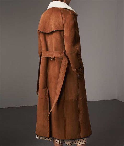 Double Breasted Womens Brown Suede Leather Long Trench Coat