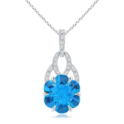 Six Petal Swiss Blue Topaz Flower Pendant With Diamonds Angara