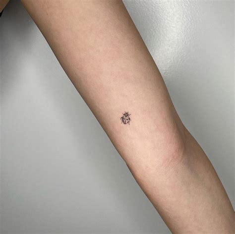 Single Needle Ladybug Tattoo On The The Inner Arm