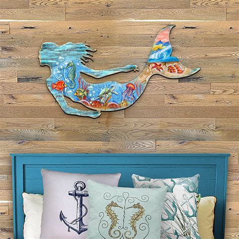 Coastal Wall Art Wood Mermaid Wall Art Rustic Coastal Beach Etsy Mermaid Wall Art Mermaid