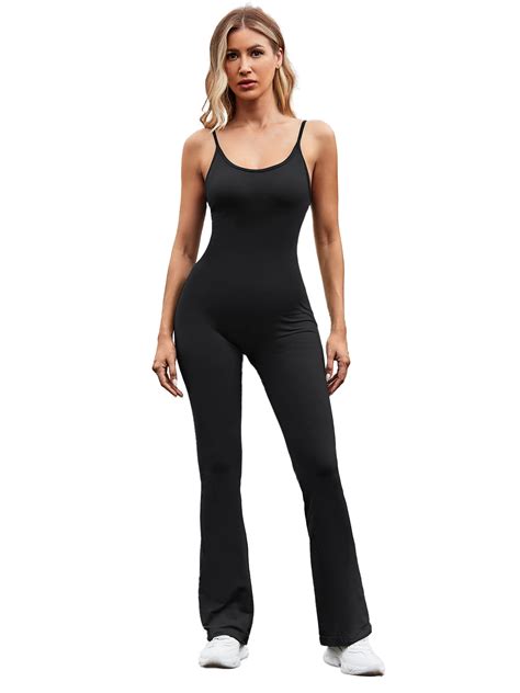 Solid Flare Leg Cami Jumpsuit For Women Spaghetti Straps One Piece Long