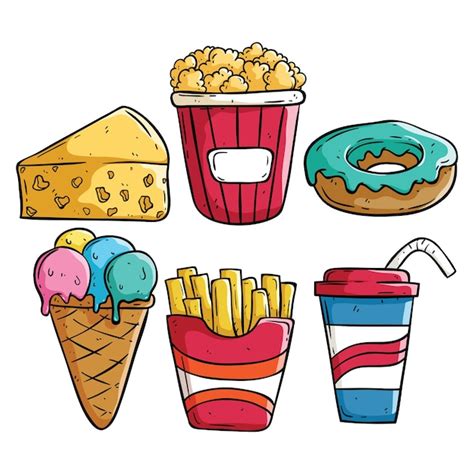 Premium Vector Set Of Colored Doodle Fast Food