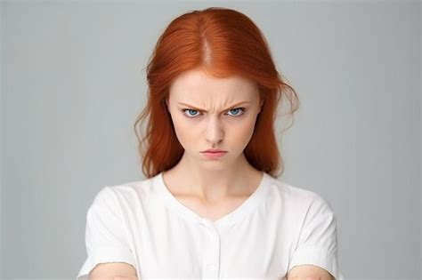 Premium Photo Fierce Displeased Serious Redhead Girl Shows Clenched Fist With Anger