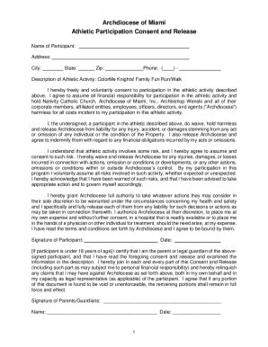 Fillable Online Athletic Consent And Release From Liability Certificate